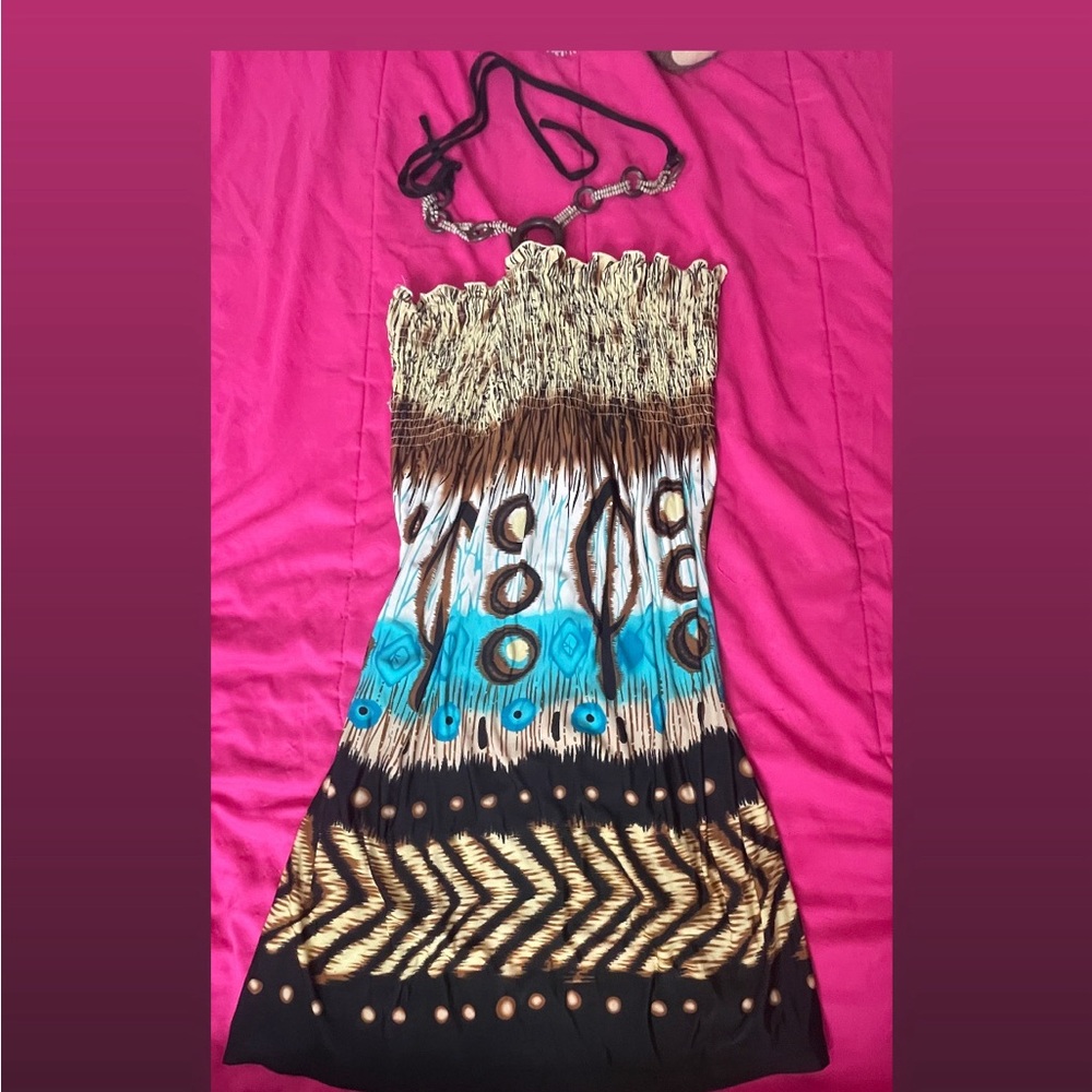 Bohemian Halter Mini Dress - Multicolor